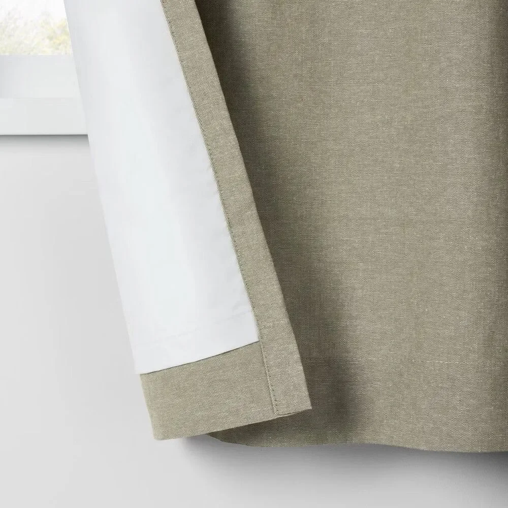 Pillowfort 84in Blackout Curtain Panel Green Chambray Cotton Kids New